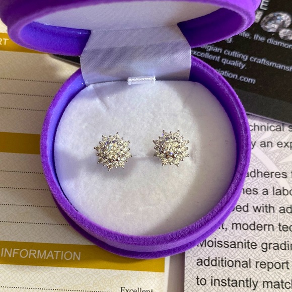 Moissanite Diamond Earrings Platinum S925 NEW - Picture 1 of 5